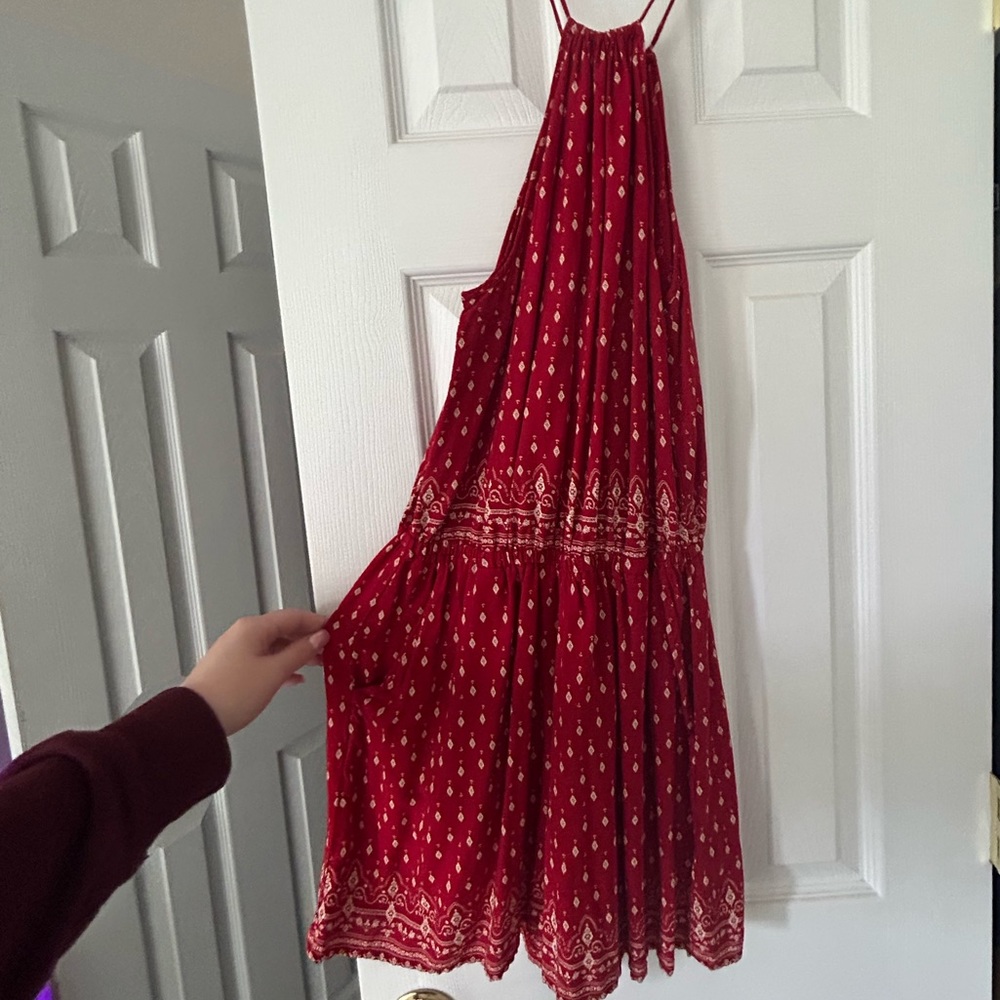 H&M Coachella collection. Red bandanna print romper.